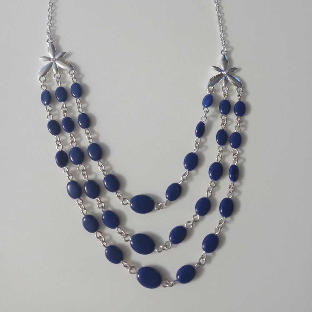 Signed blue and silver tone necklace